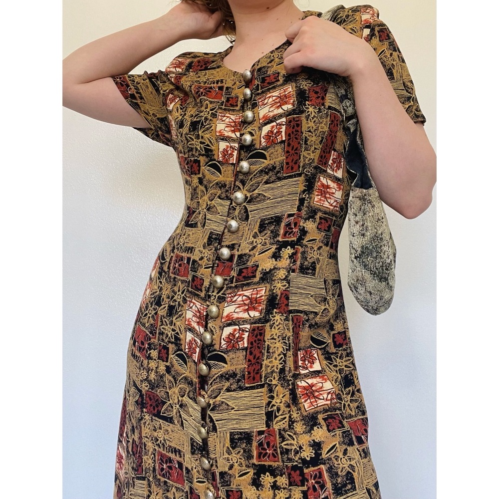 Belinda | Vintage 80s 90s Brown Floral Abstract Button-Down Dress